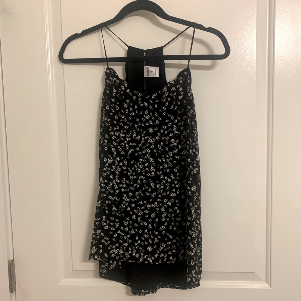 Flowy floral print black tank